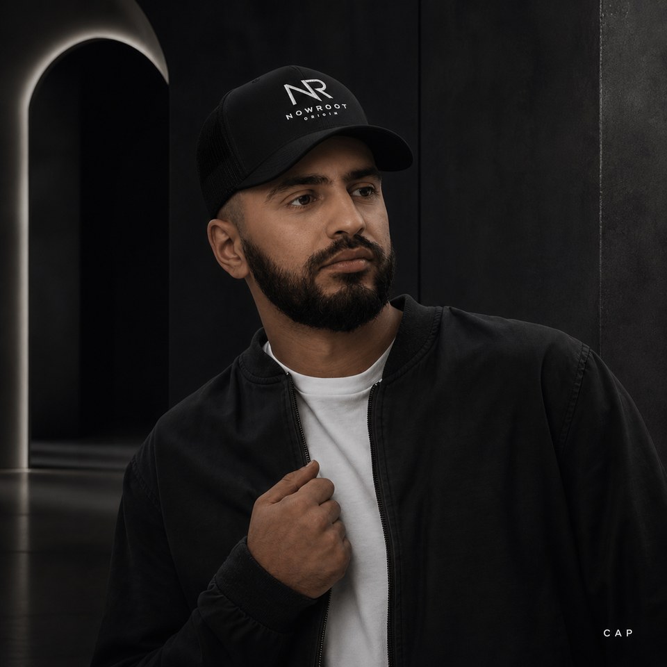 Black NOWROOT cap lookbook preview