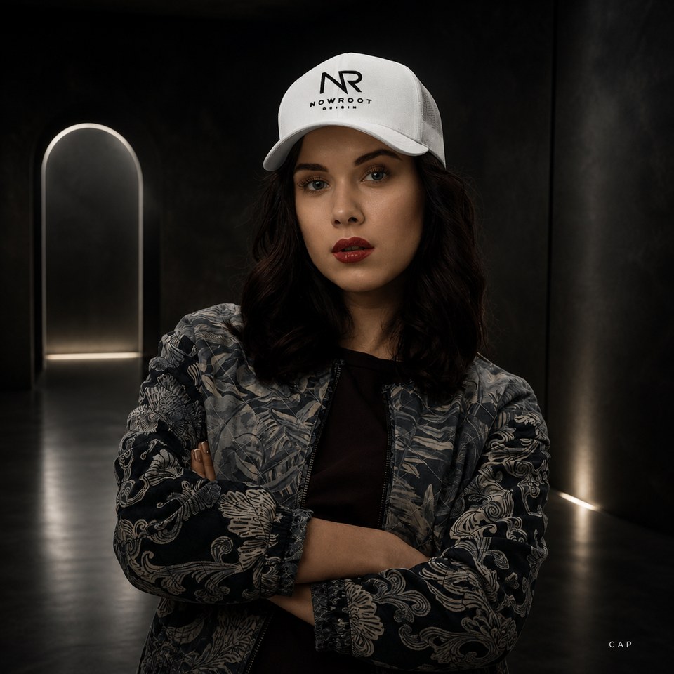 White NOWROOT cap lookbook preview