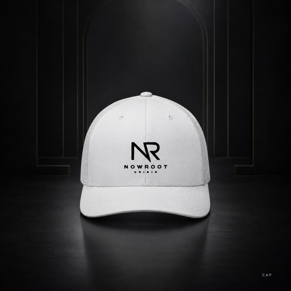 White NOWROOT cap product preview
